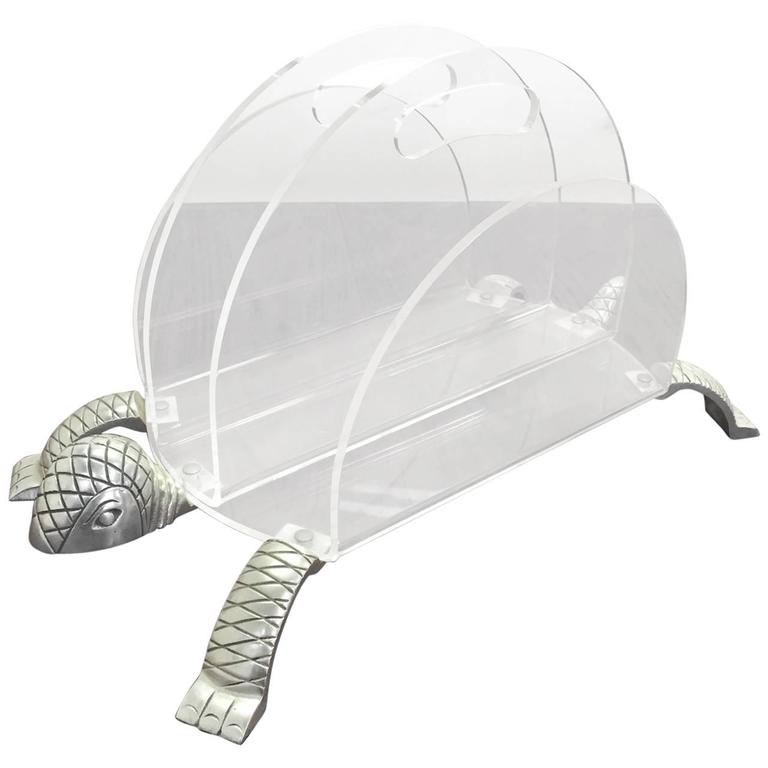 Lucite and Aluminum Turtle Magazine Rack by Arthur Court at 1stdibs