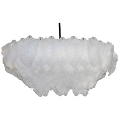 Vintage Italian Murano Mazzega Opaline Glass Leaves Chandelier Leaf Palm Beach 12