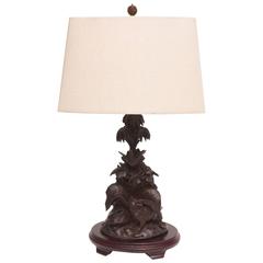 Superb 19th Century Black Forest Carved Table Lamp