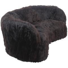 Three-Seat Sofa attributed to Otto Schulz for Boet, Black Icelandic Sheepskin