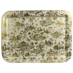 Piero Fornasetti Chinoiserie Large Metal Tray with Piccolo Coramandel Pattern