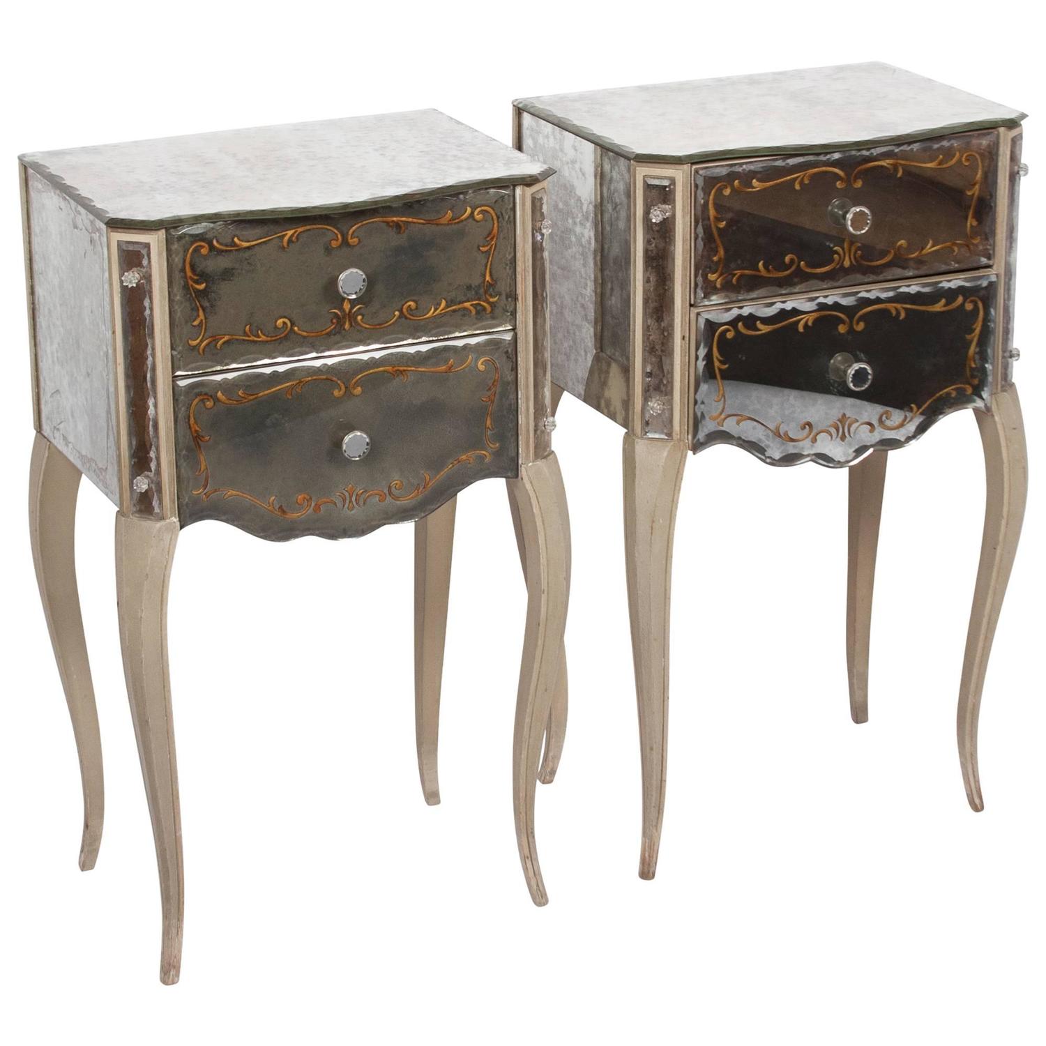 Mirrored Glass Nightstands by Marchand, American, 1940s For Sale at 1stdibs