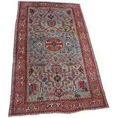 Huge Light Blue Antique Persian Heriz Serapi Rug 4