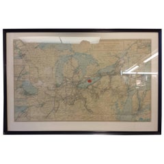 Used Framed New York Central Railway Map Original from 1943 with Railway Label