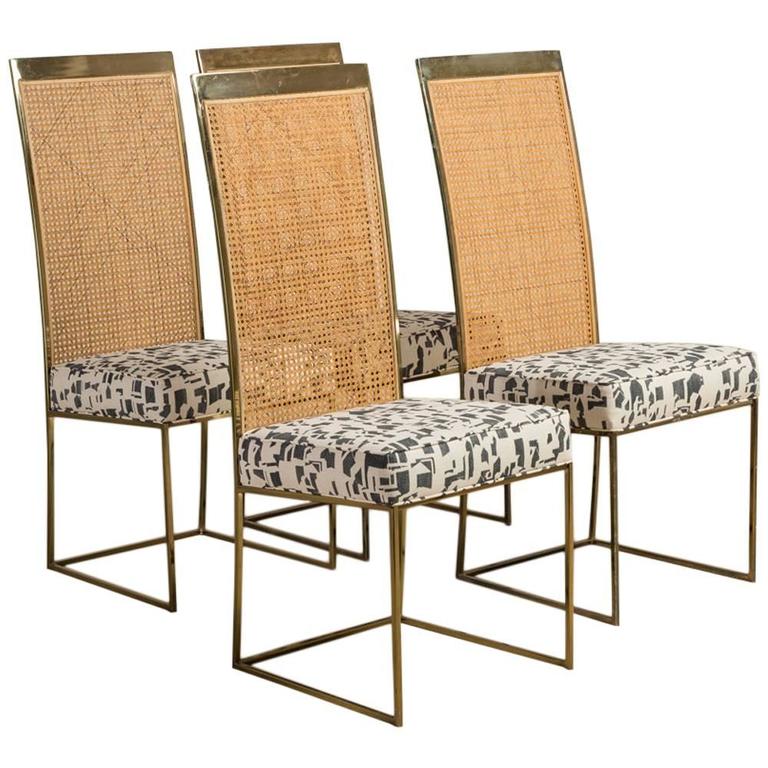 Set Of Four Milo Baughman Rattan Back Dining Chairs 1970s For Set Of Four Milo Baughman Rattan Back Dining Chairs 1970s For