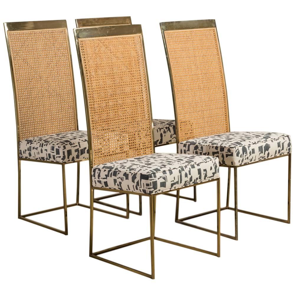 Set of Four Milo Baughman Rattan-Back Dining Chairs, 1970s