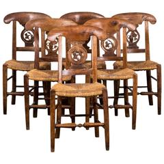 Dining Chairs French Set of Six Rustic 19th Century Wood Rope Seat France
