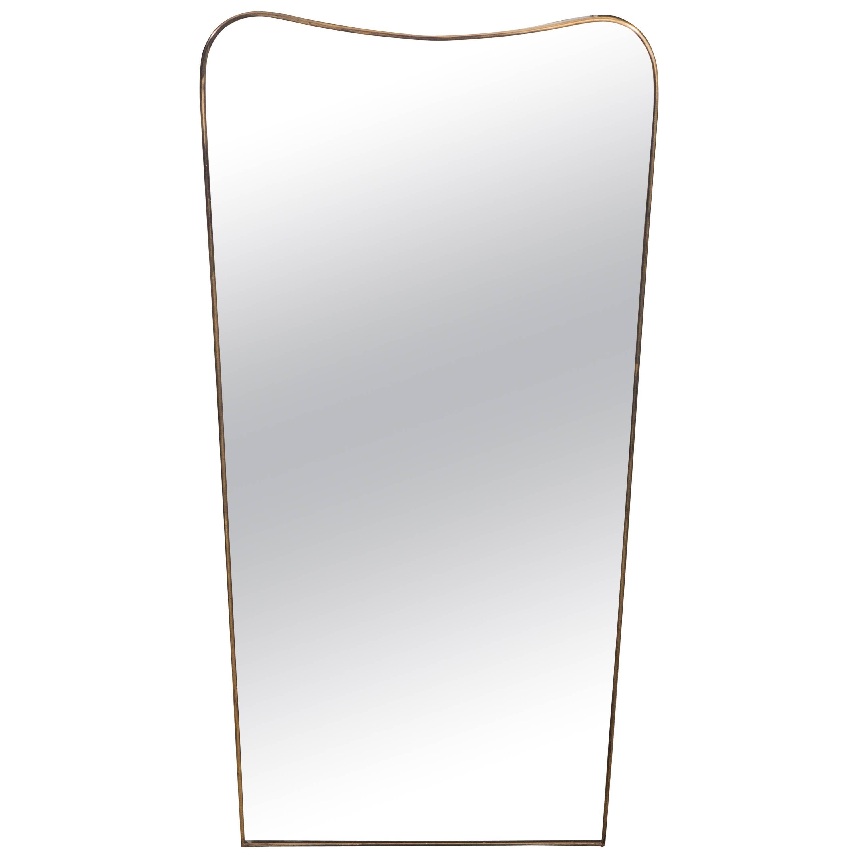 Mid-Century Italian Modern Bevelled Mirror with Brass Frame, Italy, circa 1950 For Sale