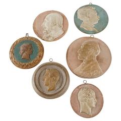 Set of Six Antique French Chalkware Cameos