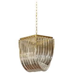 Midcentury Lucite Ribbon Chandelier with Brass Finishes