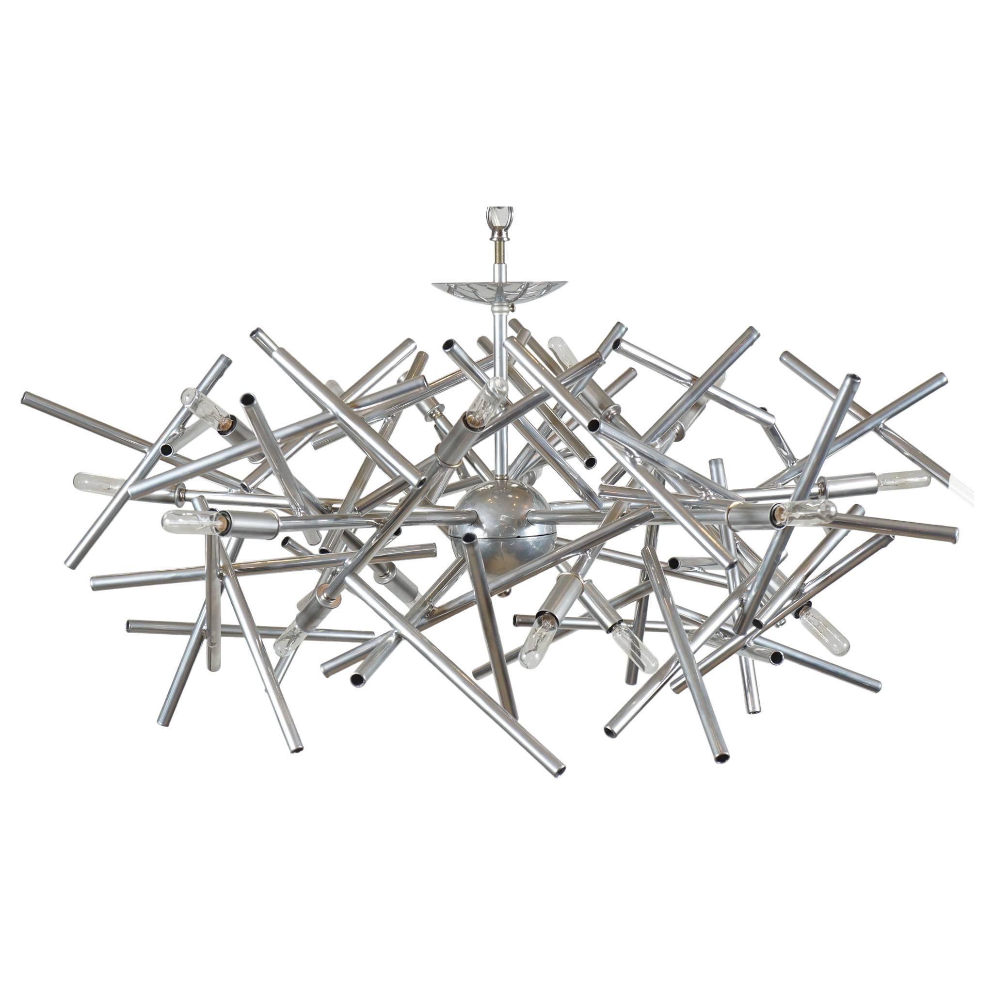 Custom Angular Momentum Chandelier with a Polished Nickel Finish by Lou Blass For Sale