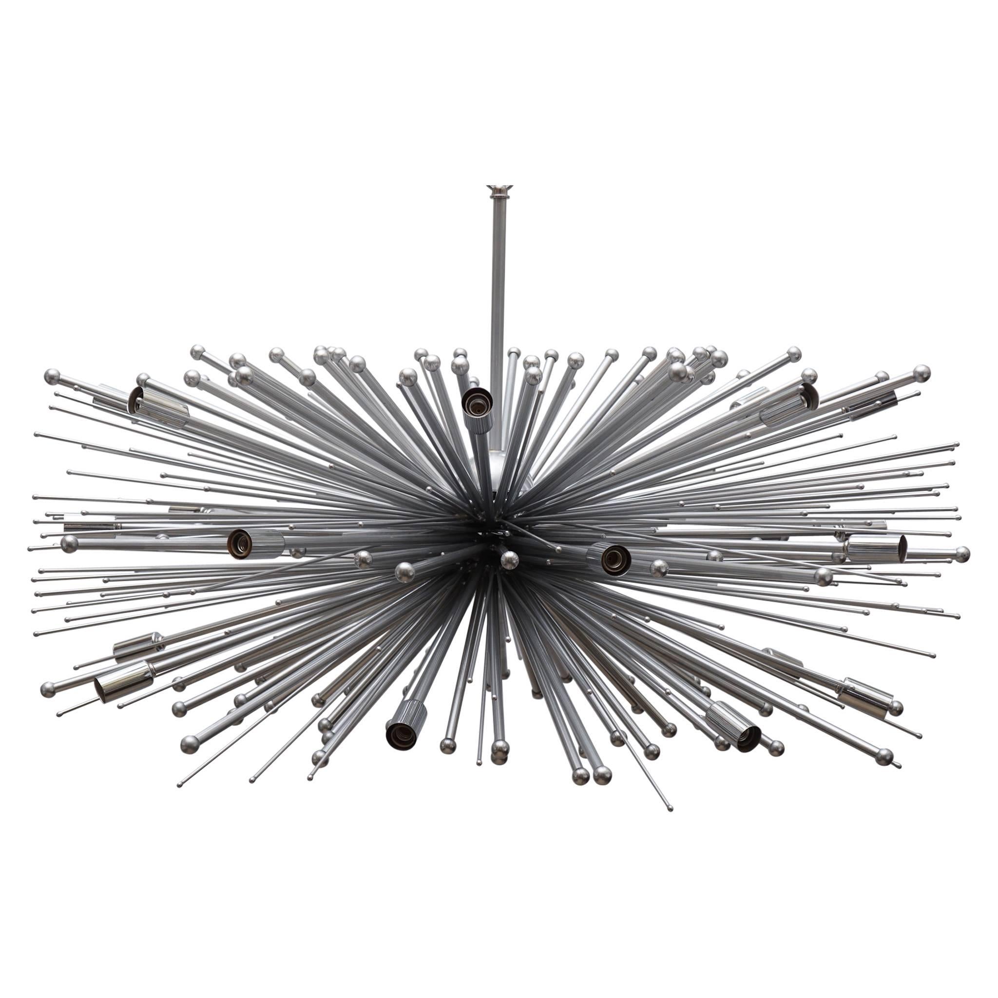 Custom Lou Blass Supernova Chandelier Made in the USA, / Polished Nickel Finish For Sale