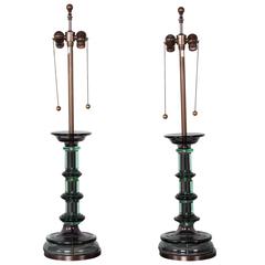 Pair of Green Sommerso Murano Lamps by Marbro