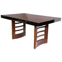 Art Deco Dining Table with Two Leaves in Ebony and Mahogany