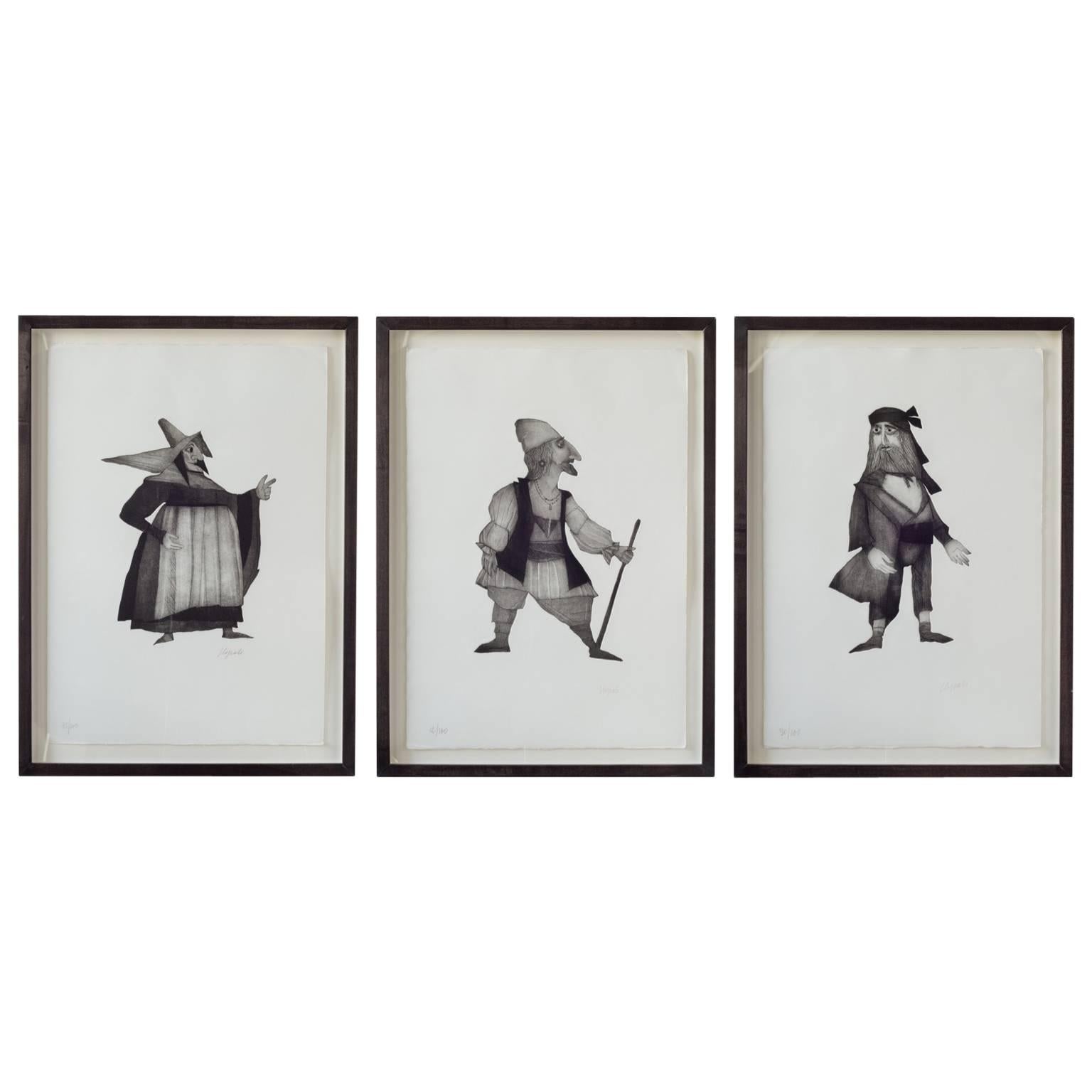 Three Archetypal Character Etchings  For Sale