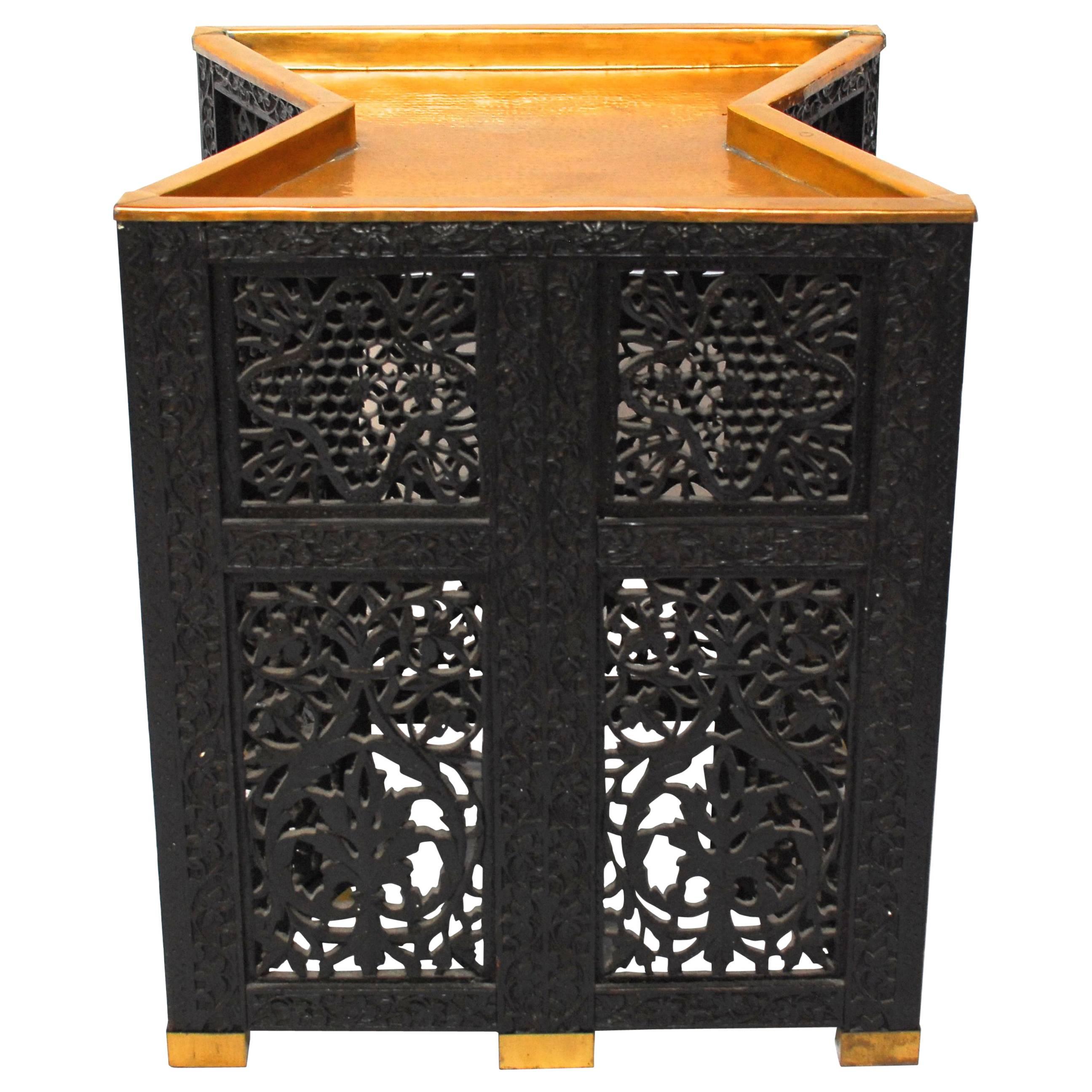 African Ebonized Tambour Brass Tray Table