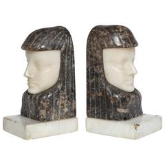Vintage Art Deco Egyptian Revival Marble and Alabaster Bookends