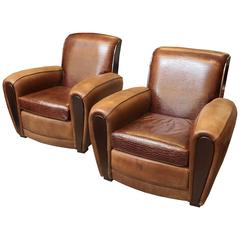 A Pair of French Art Deco Leather Club Chairs 