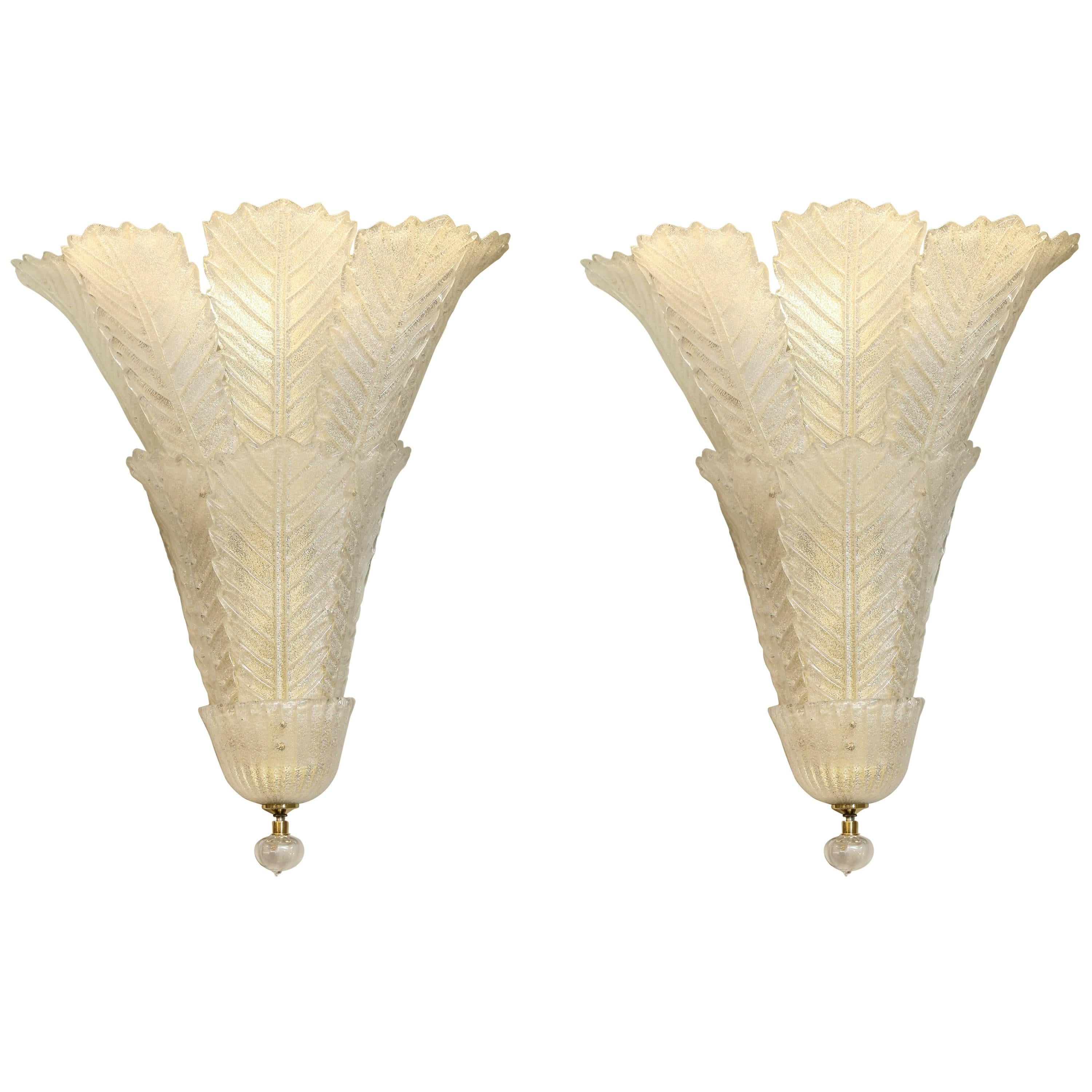 Pair of Mid-century Murano Italian Wall Sconces For Sale