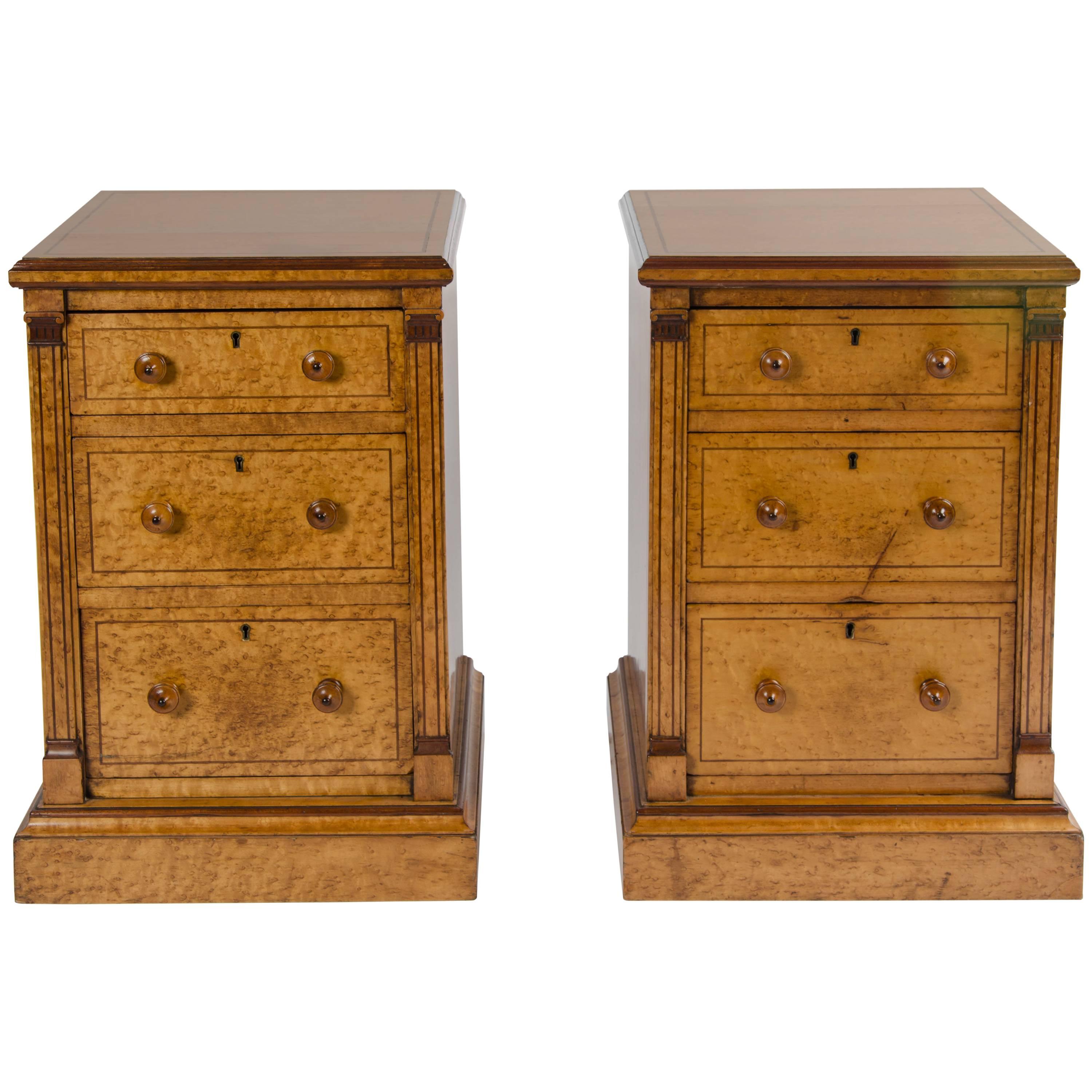 Pair of 19th Century Bird's-Eye Maple Bedside Chests