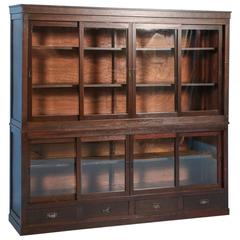 Antique Japanese Bookcase or Cabinet with Sliding Glass Doors, circa 1890s