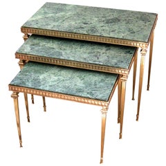 Set of Midcentury French Brass and Marble Nesting Tables