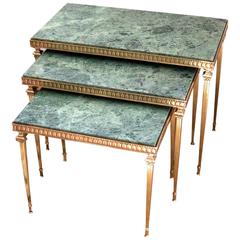 Set of Midcentury French Brass and Marble Nesting Tables 10