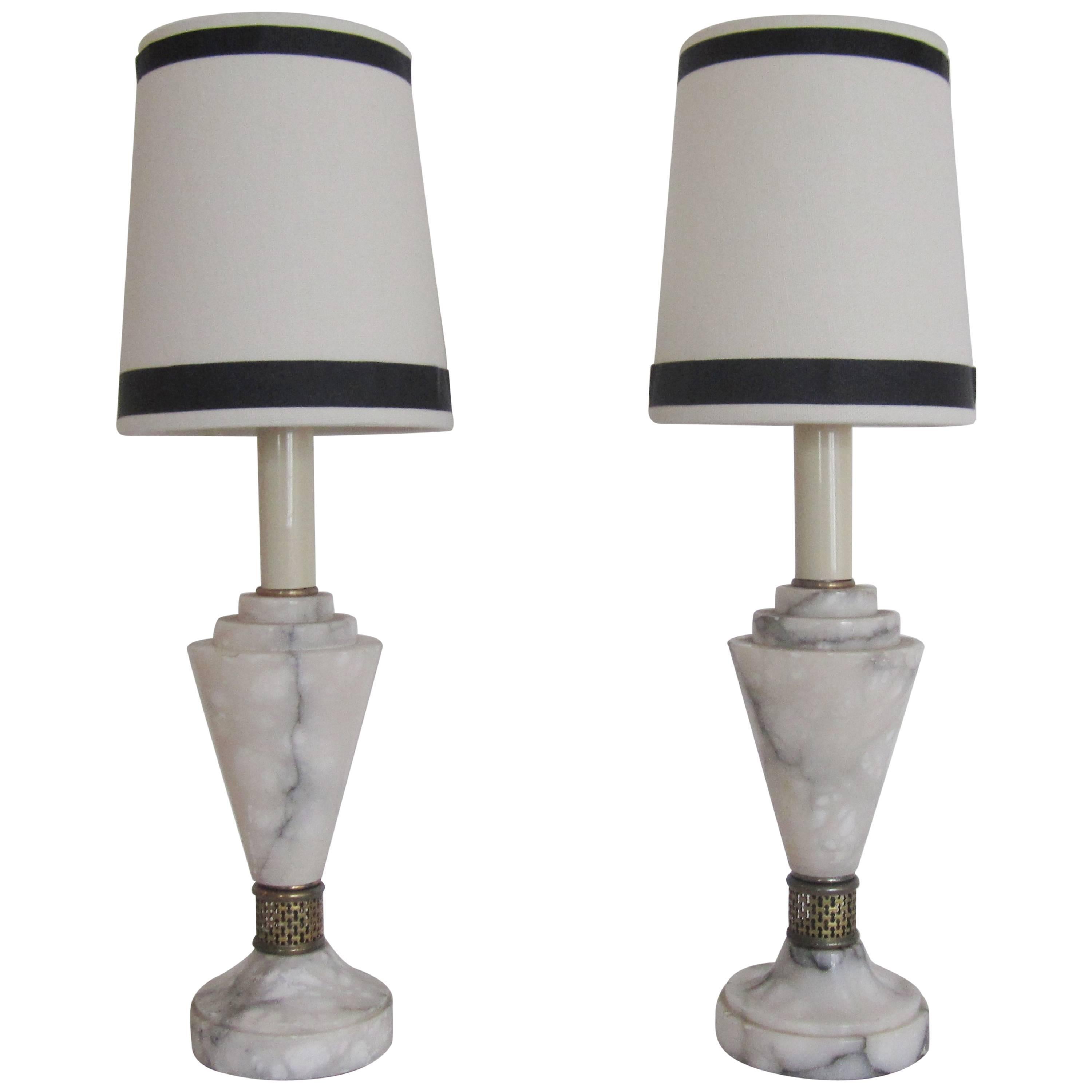 Art Deco Modern Marble Table Lamps, Pair For Sale