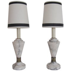 Used Art Deco Modern Marble Table Lamps, Pair