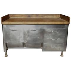 Used Butcher Block Steel Commercial Kitchen, 1930s, Baking Island Cabinet