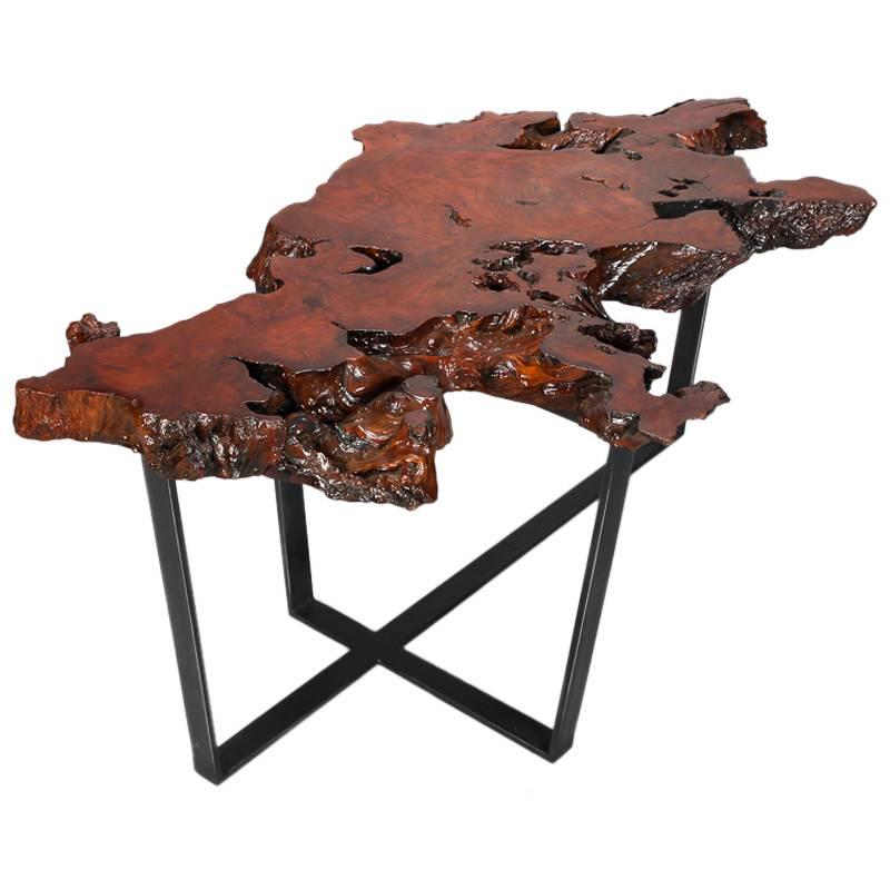 Petrified Live Edge Cocktail Table on Metal Base