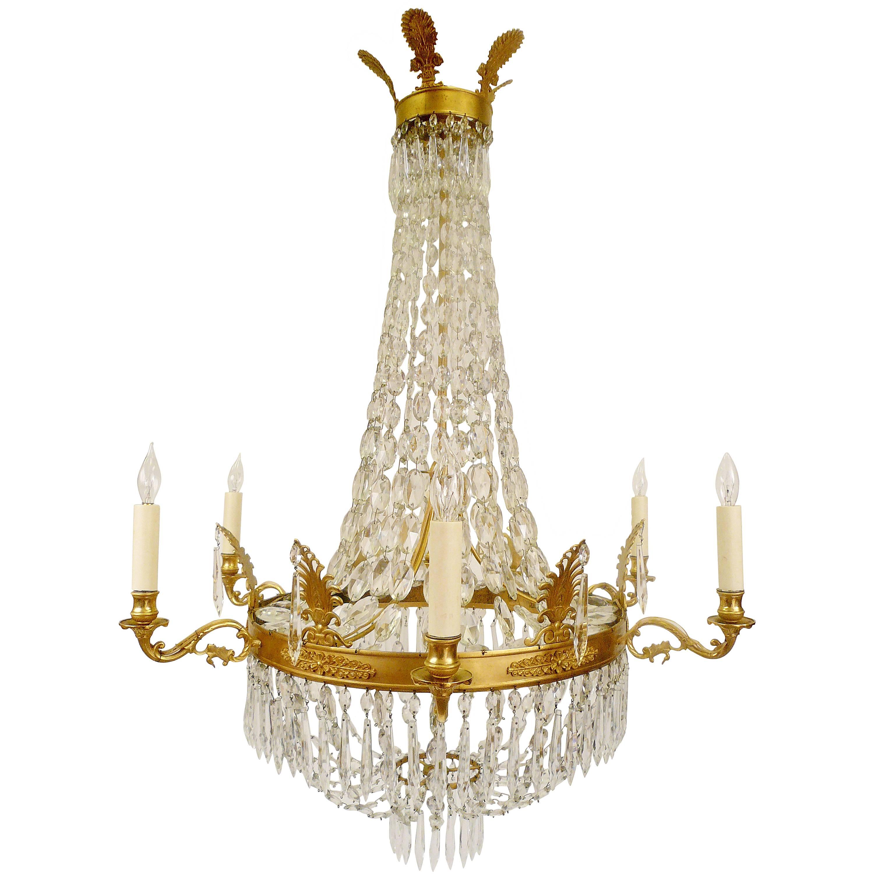 Gilt Bronze and Crystal Empire Style Chandelier