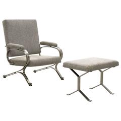 Vintage Italian Modern Armchair and Ottoman by Giulio Moscatelli, ca. 1970