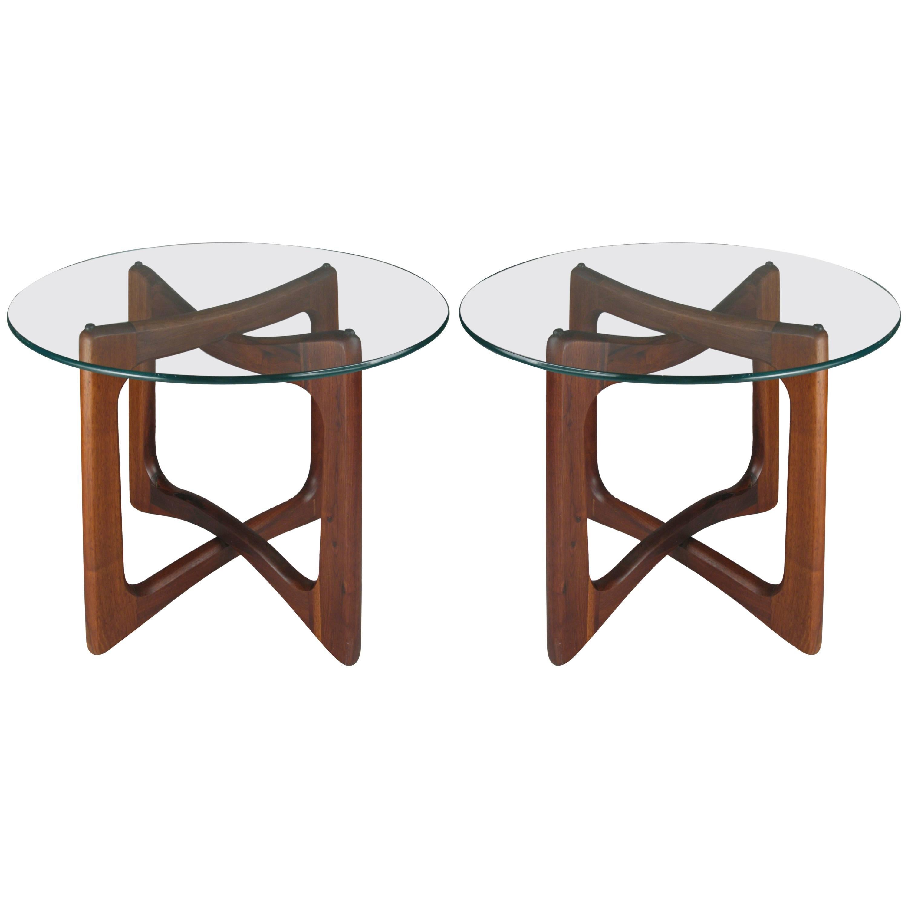 Pair of Sculptural Walnut and Glass Tables by Adrian Pearsall