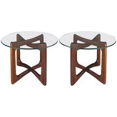 Pair of Sculptural Walnut and Glass Tables by Adrian Pearsall
