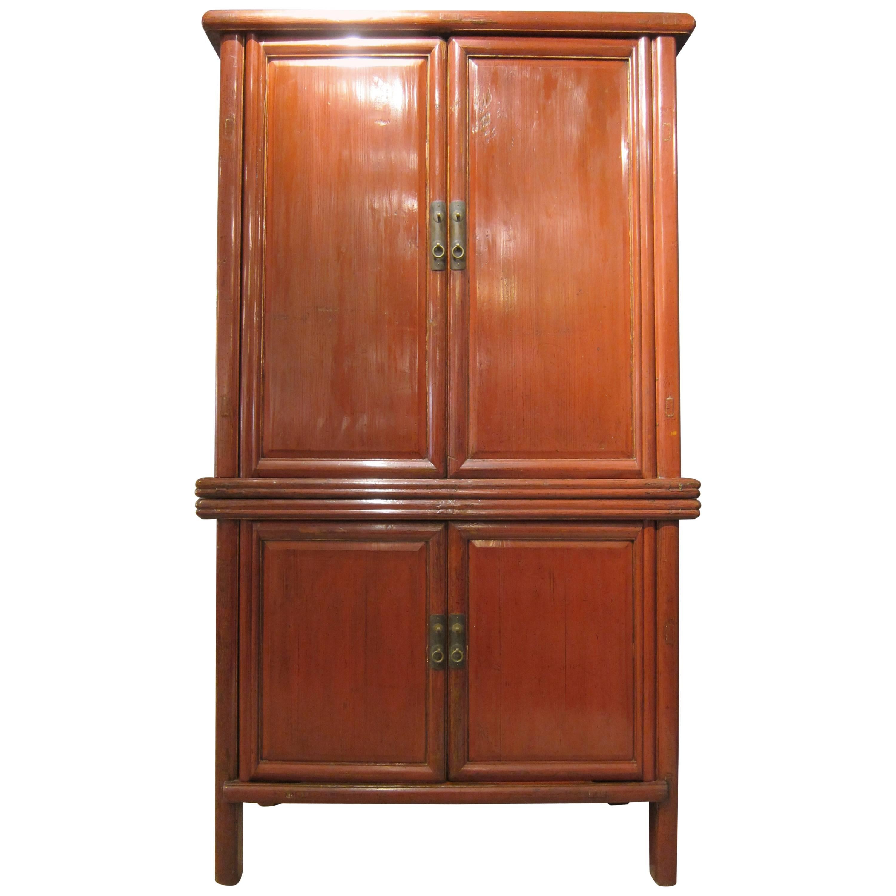 19th Century Two-Part Chinese Tapered Cabinet Armoire