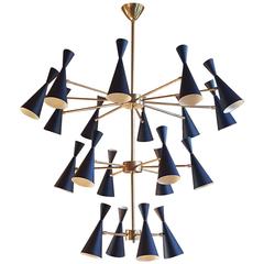 Enormous Brass and Aluminum Chandelier with Adjustable Sconces, Italy