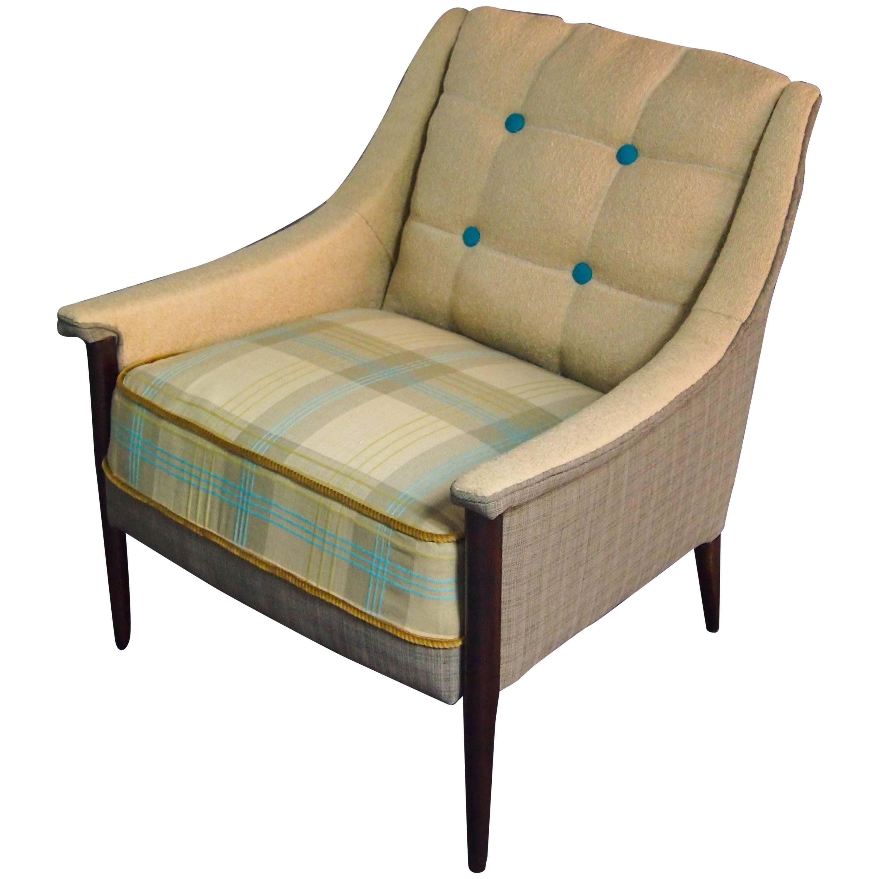 Mid-Century Koehler Armchair in Ivory with Tan and Blue--in stock For Sale