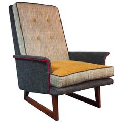 Gray Tweed Mid-Century Armchair and Ottoman 3