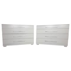 Retro Pair of White Lacquer Chests with Aluminum Pulls by Raymond Loewy for Mengel