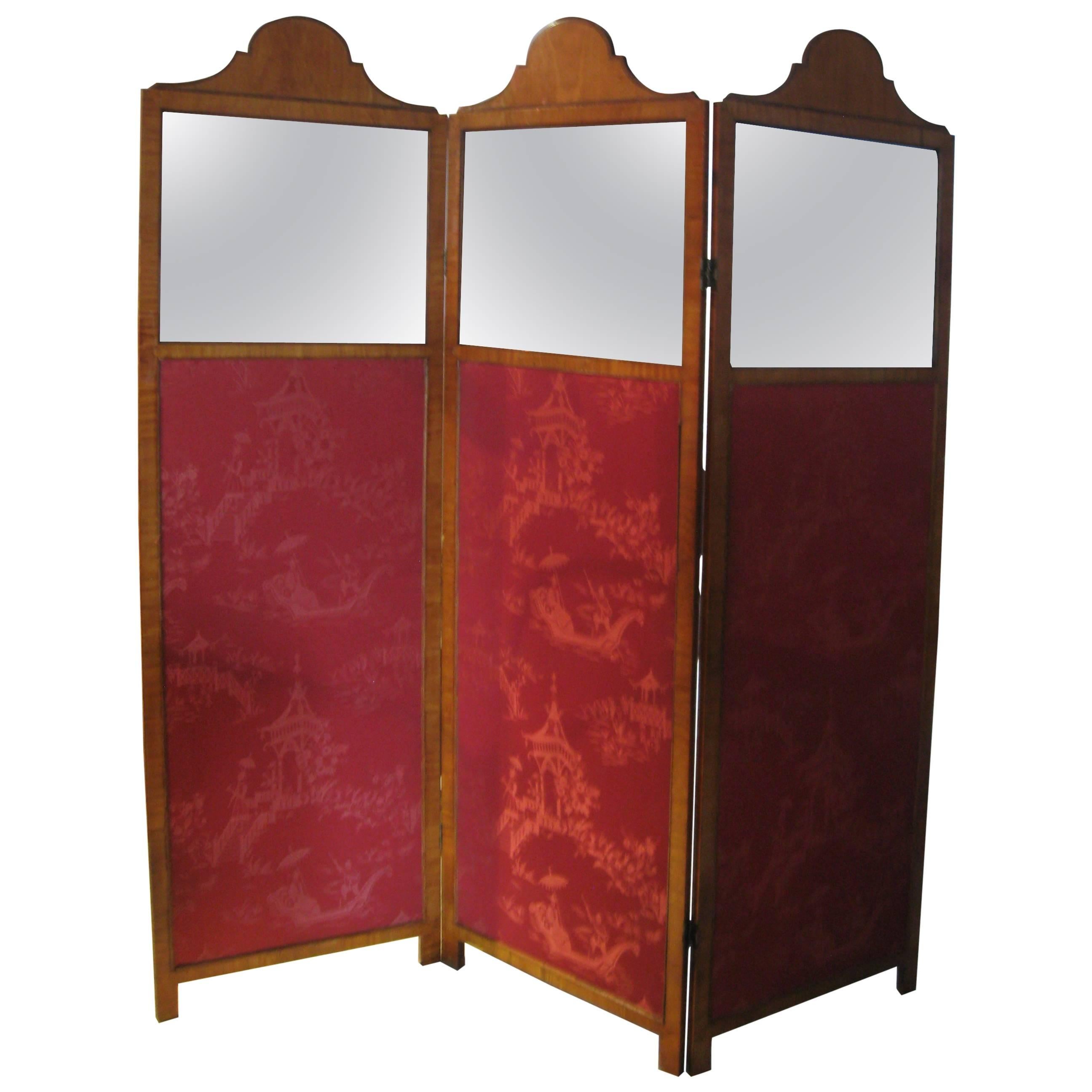 Edwardian Satinwood Folding Screen For Sale