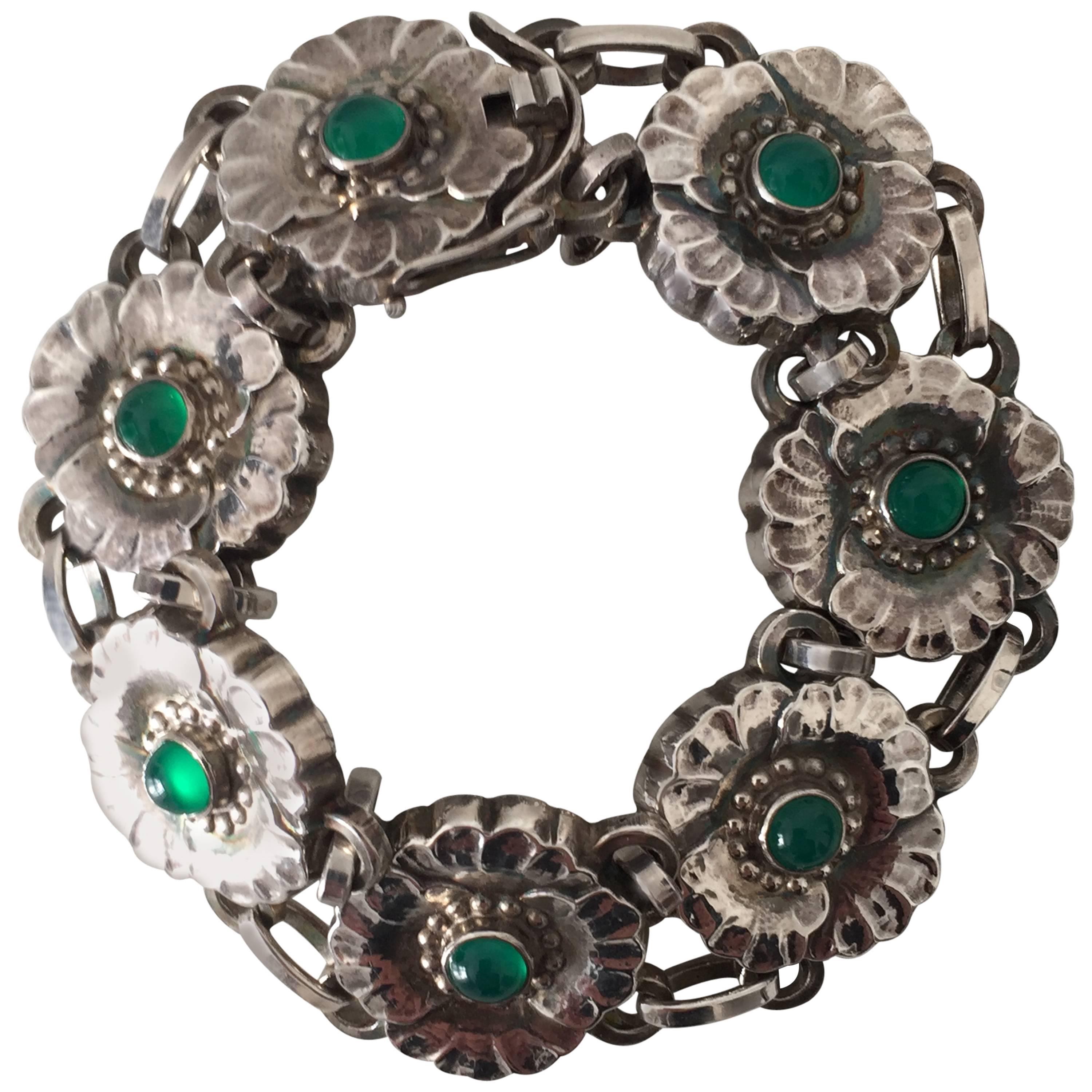 Georg Jensen Sterling Silver Bracelet with Green Stones