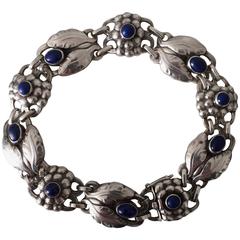 Georg Jensen 1930s Sterling Silver Bracelet with Lapis Lazuli