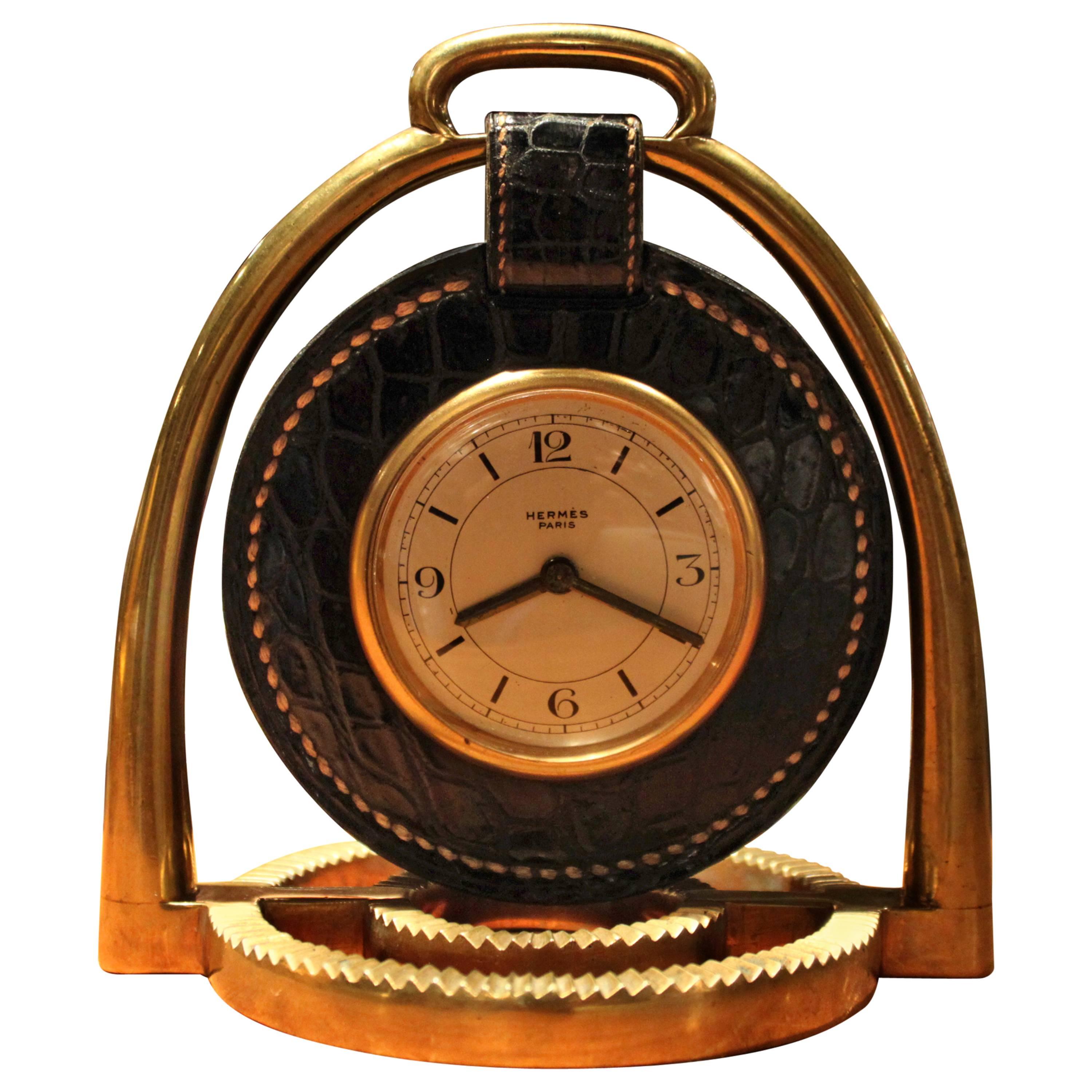 Hermes Dupre Lafon Crocodile Clock For Sale