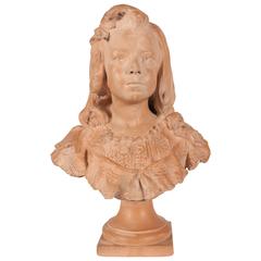 One Terracotta Bust of a Young Girl Sculpture by Henri Weigele
