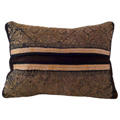 Lumbar Pillow with Horizontal Stripes and Miao Embroidery Bands