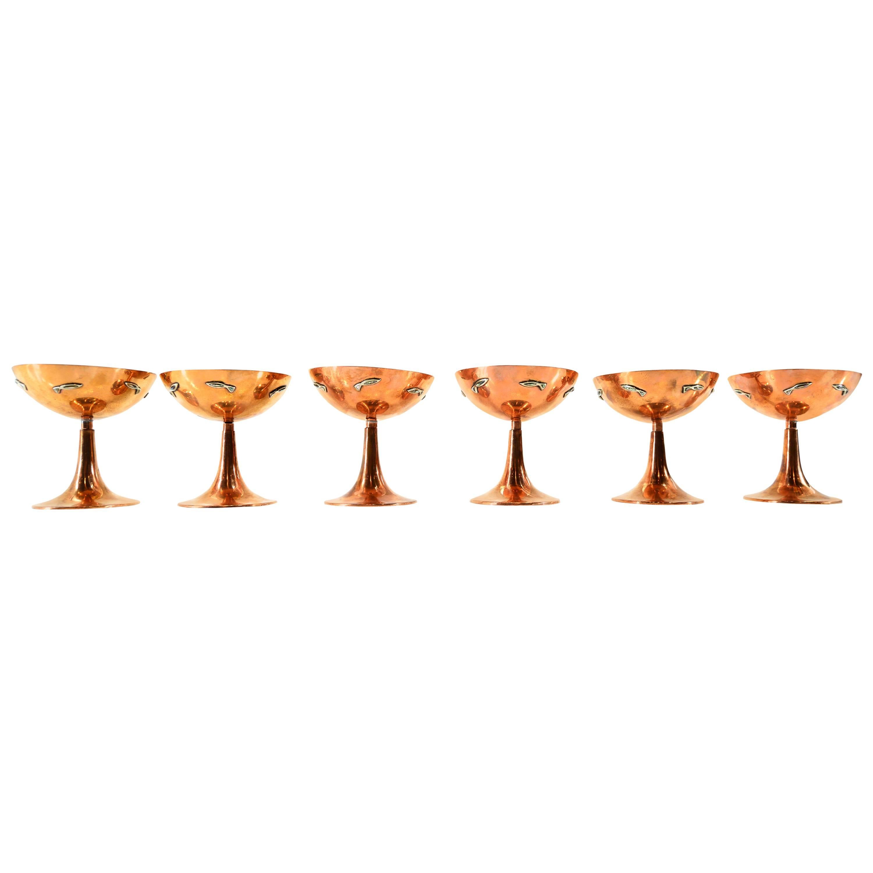 Los Castillo, Set of Six Copper Goblets For Sale