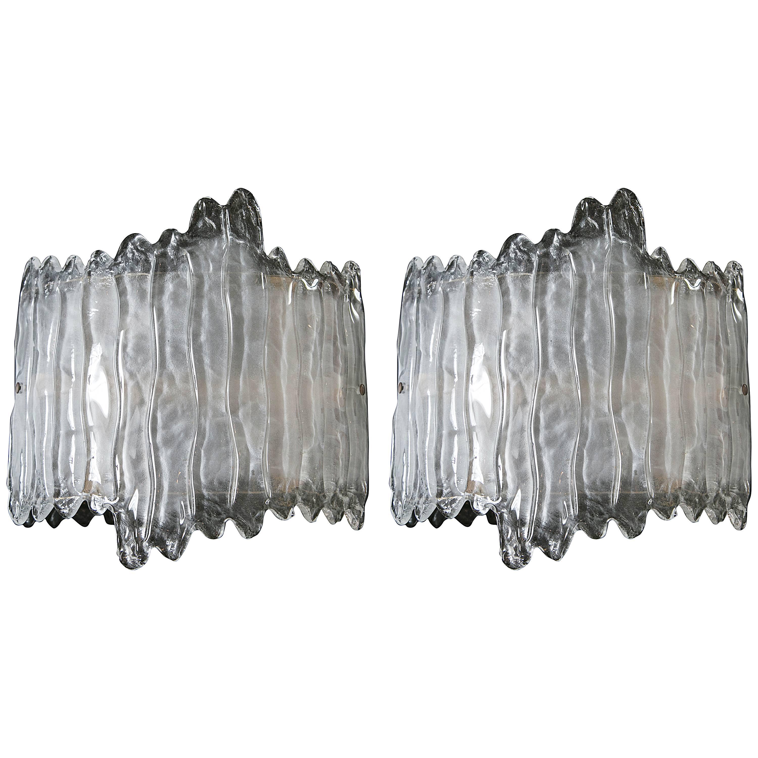 Pair of Murano Curved Icicle Wall Lights For Sale