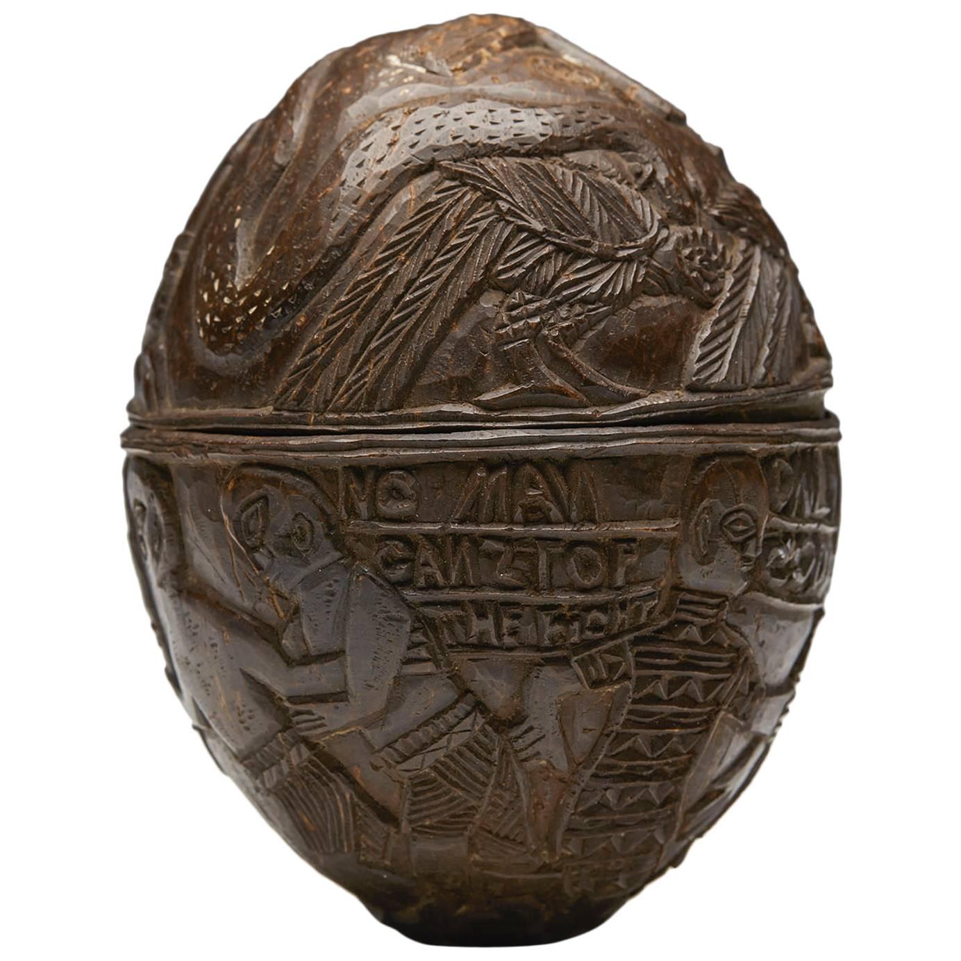 Antike Benin-Schnitzerei aus Kokosnussholz mit Provenienz, frühes 20. Jahrhundert im Angebot