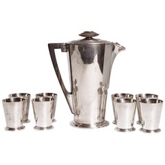 Antique Ile de France Art Deco Meriden International Silver Cocktail Set with Eight Cups